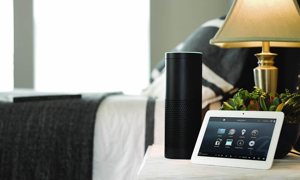 Control4 red controller on top of a couch